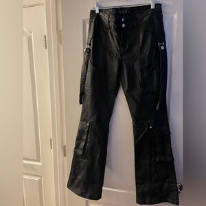 FASHION NOVA| BLACK FAUX LEATHER FLARE CARGO PANTS